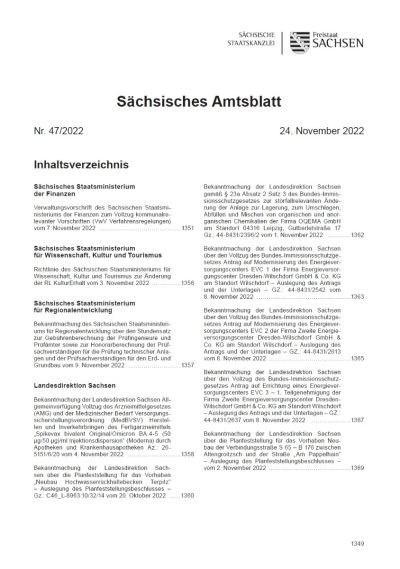Sächsisches Amtsblatt Heft 47/2022