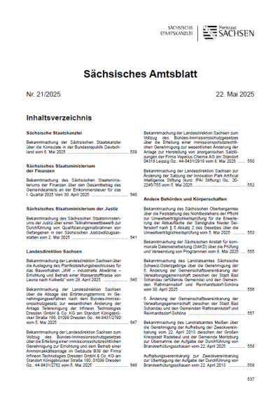 Sächsisches Amtsblatt Heft 21/2025