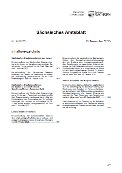 Sächsisches Amtsblatt Heft 46/2025