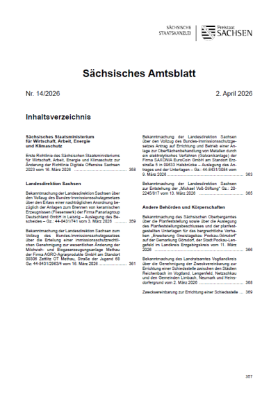 Sächsisches Amtsblatt Heft 14/2026