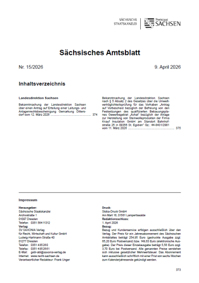 Sächsisches Amtsblatt Heft 15/2026