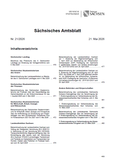 Sächsisches Amtsblatt Heft 21/2026