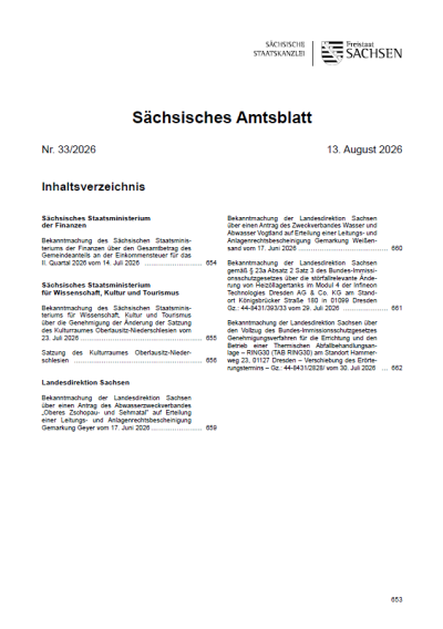Sächsisches Amtsblatt Heft 33/2026