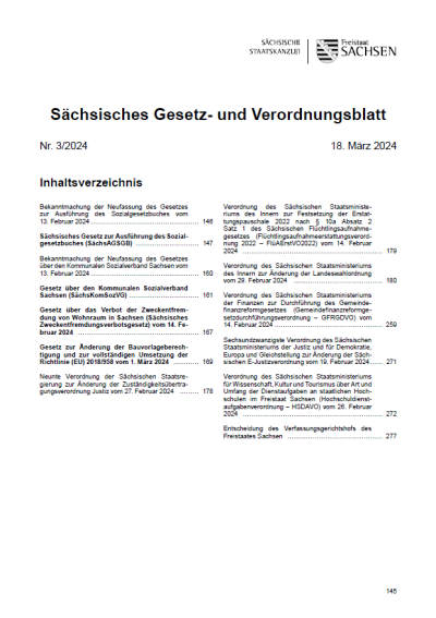 Sächsisches Gesetz- und Verordnungsblatt Heft 3/2024