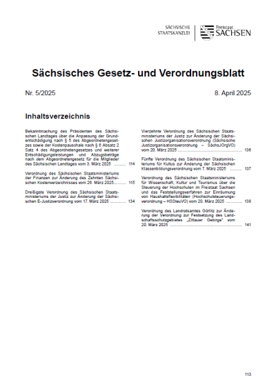 Sächsisches Gesetz- und Verordnungsblatt Heft 5/2025
