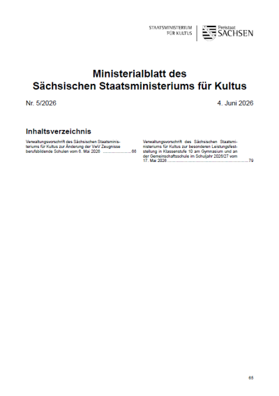 Ministerialblatt des Sächsischen Staatsministeriums für Kultus Heft 05/2026
