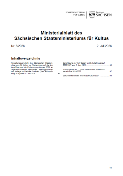 Ministerialblatt des Sächsischen Staatsministeriums für Kultus Heft 06/2026