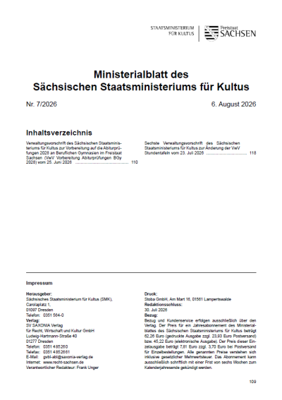 Ministerialblatt des Sächsischen Staatsministeriums für Kultus Heft 07/2026
