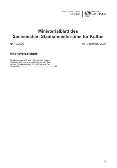 Ministerialblatt des Sächsischen Staatsministeriums für Kultus Heft 13/2021