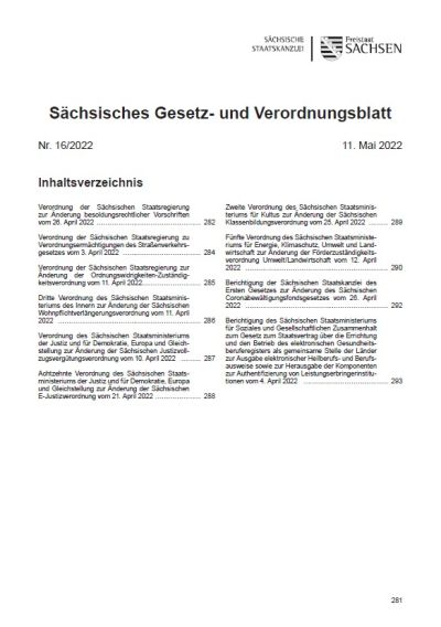 Sächsisches Gesetz- und Verordnungsblatt Heft 16/2022