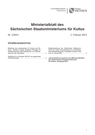 Ministerialblatt des Sächsischen Staatsministeriums für Kultus Heft 02/2023