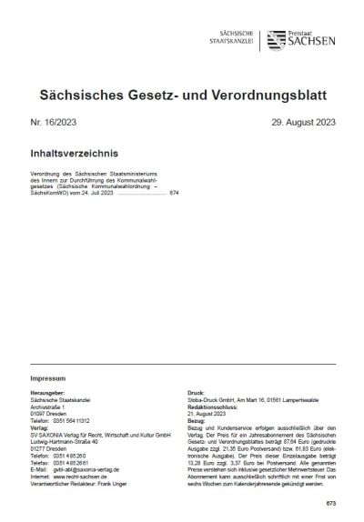 Sächsisches Gesetz- und Verordnungsblatt Heft 16/2023
