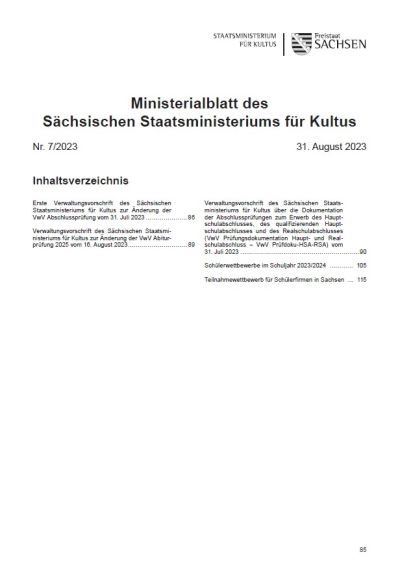 Ministerialblatt des Sächsischen Staatsministeriums für Kultus Heft 07/2023