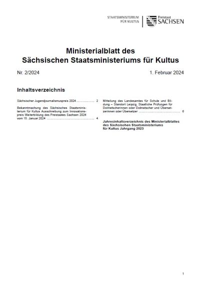 Ministerialblatt des Sächsischen Staatsministeriums für Kultus Heft 02/2024