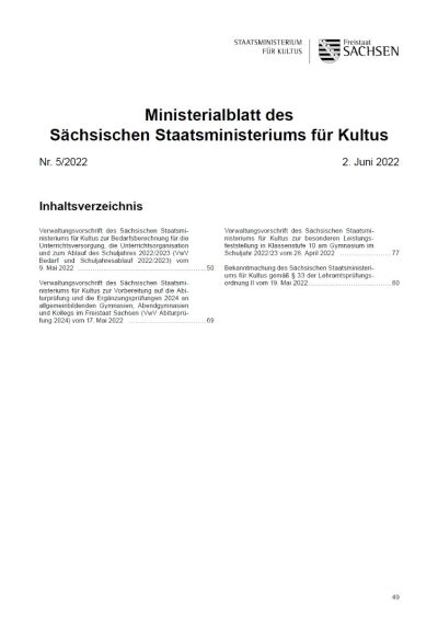 Ministerialblatt des Sächsischen Staatsministeriums für Kultus Heft 05/2022